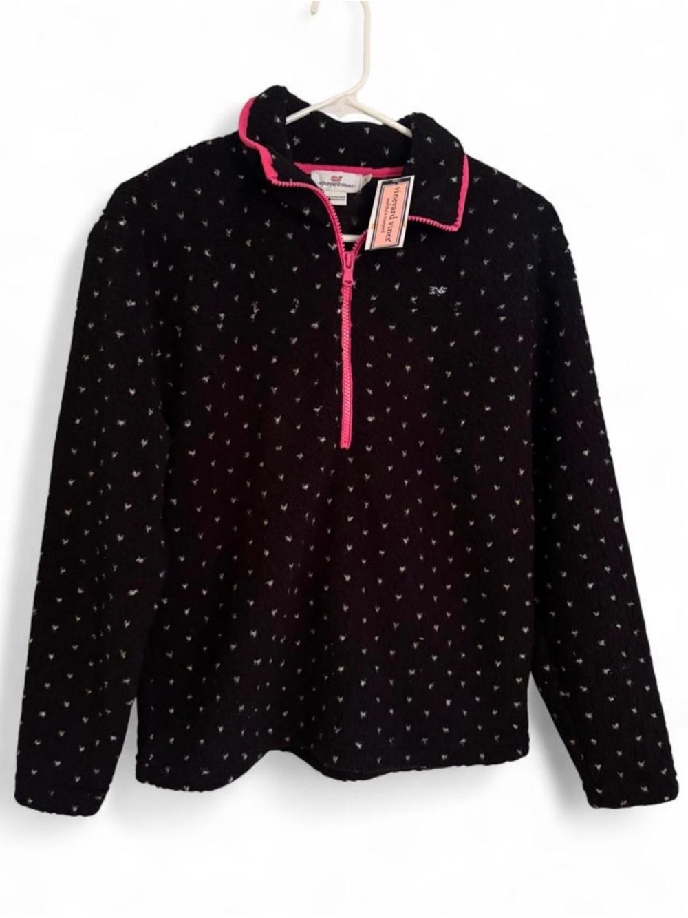 Vineyard Vines NWT Black Polka Dot Birdseye Sherpa Half Zip Pullover Size Small